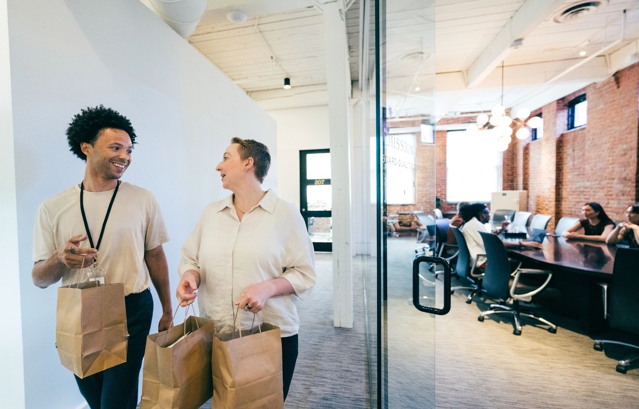 Colleagues bringing grab-and-go food to the office
